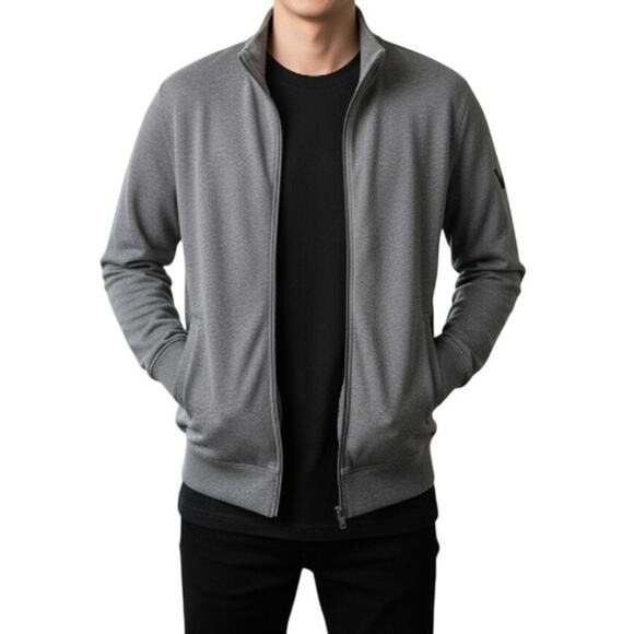 MICHAEL KORS Cardigan Men L Knit Gray Embroidered Logo Full Zip Stylish Y2K 20's - Picture 1 of 10